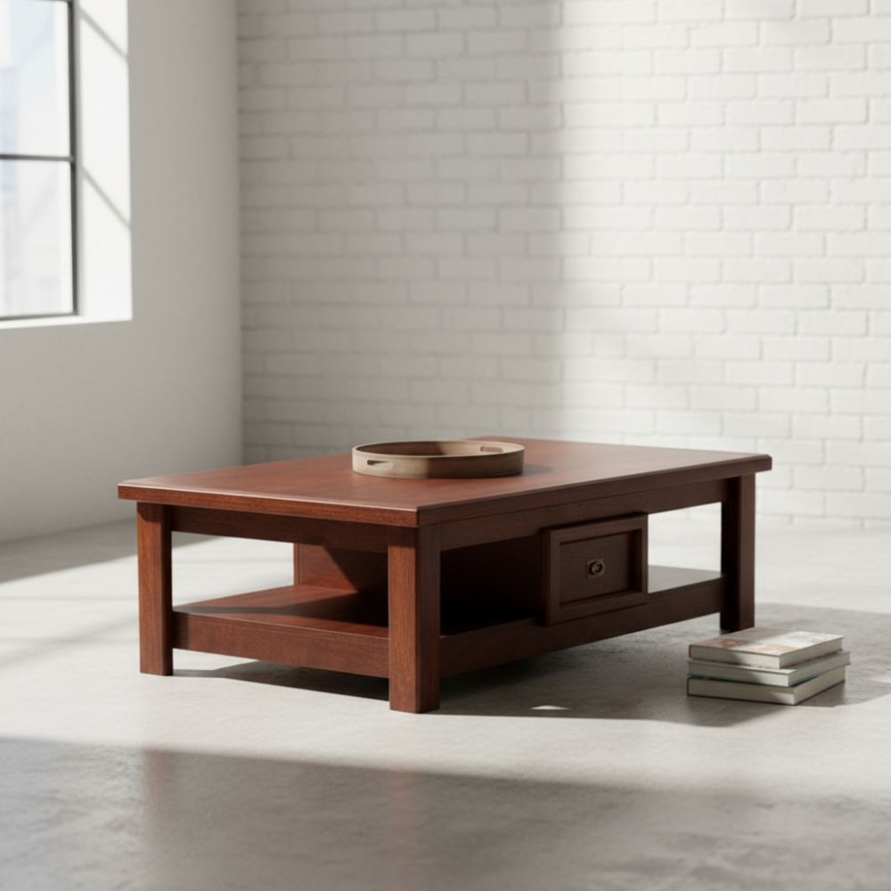 Zenandi Wooden Coffee Table with Two Drawers